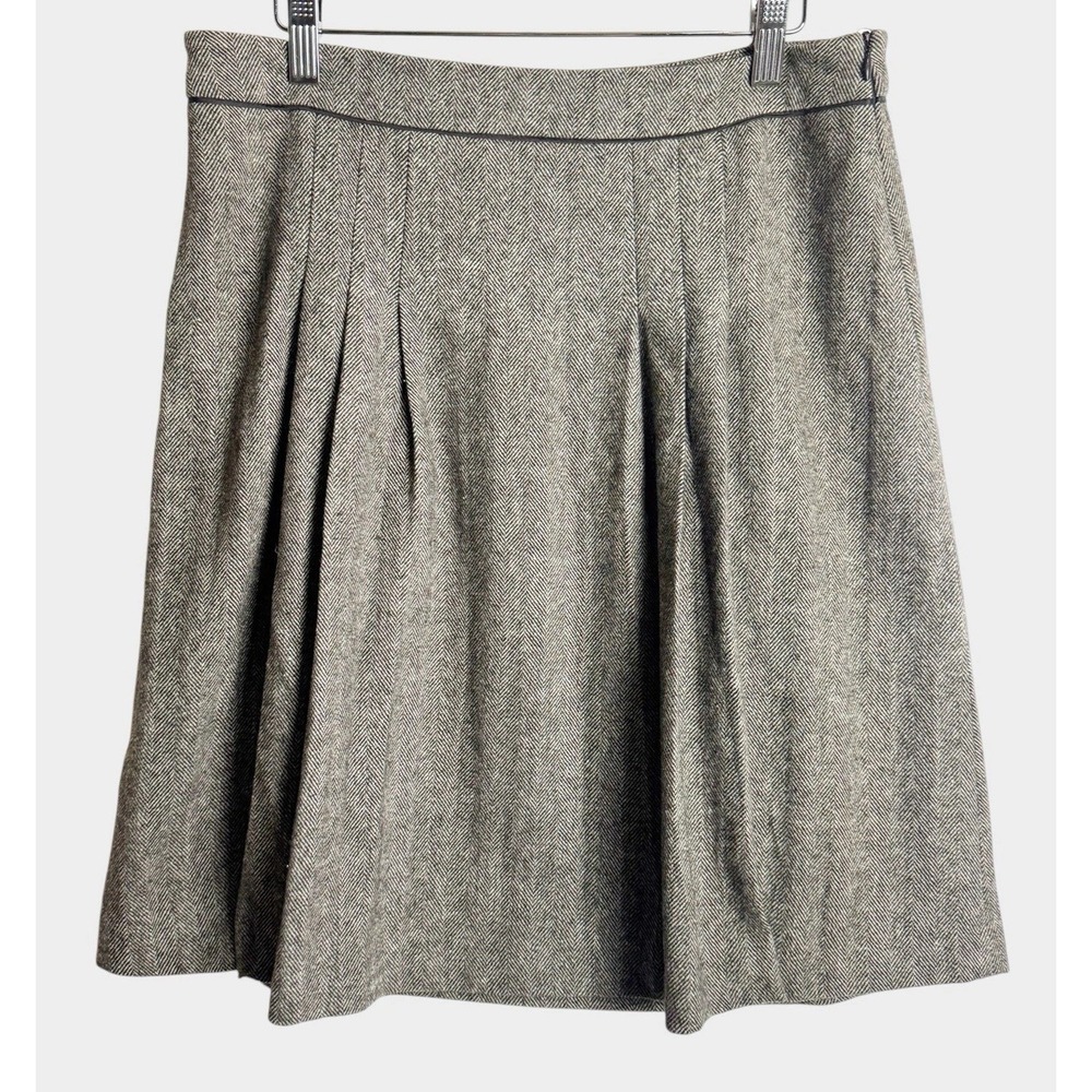 BANANA REPUBLIC HERRINGBONE Brown WOOL PLEADED FRONT SKIRT 6 Academia Preppy Vtg